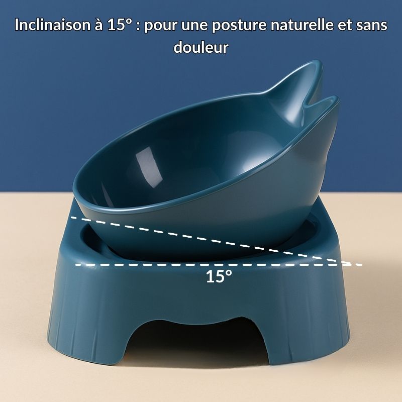 Gamelle double inclinée avec fontaine d’eau pour chat