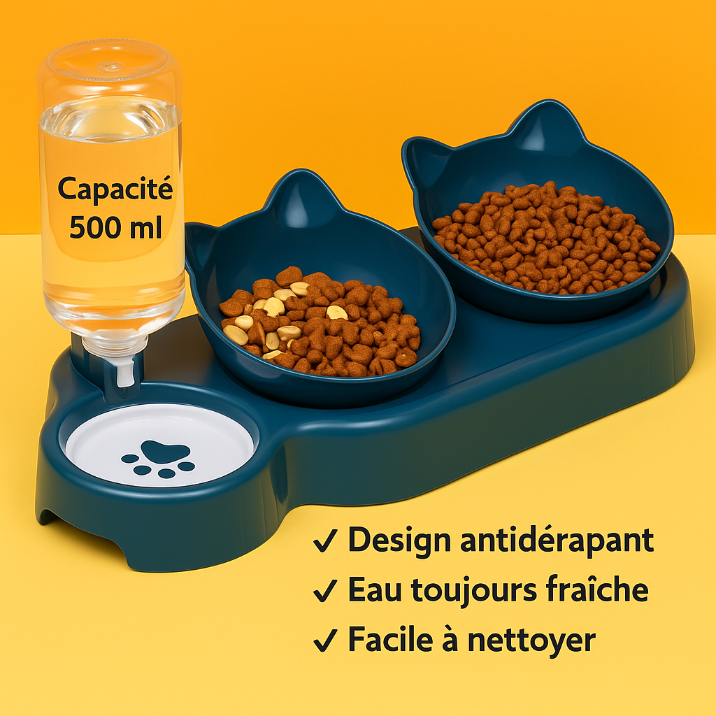  Set gamelle avec fontaine 500 ml pour croquettes et eau