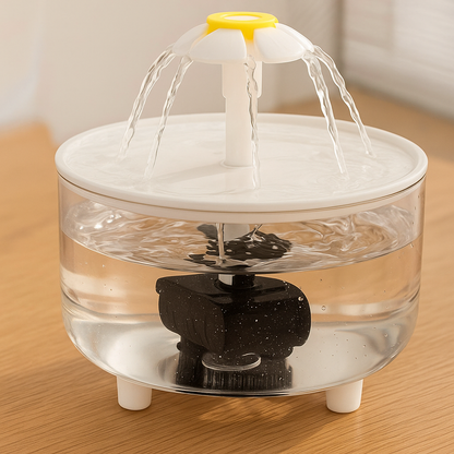 Zoom sur la pompe silencieuse et le filtre triple action de la fontaine pour chat