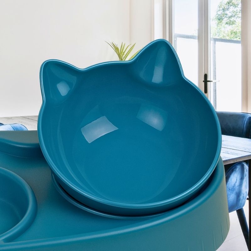 Zoom sur bol de gamelle design en forme de tête de chat
