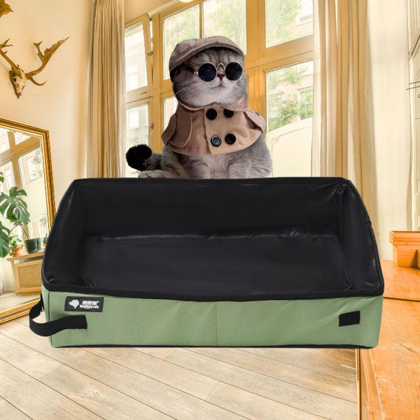 Bac à Litière Chat Pliable Voyage | 40x30x15 Cm, Tissu Oxford | Avec Couvercle Et Pelle